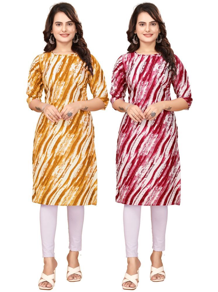     			VJ CORPORATE Crepe Printed Straight Women's Kurti - Yellow,Red ( Pack of 2 )