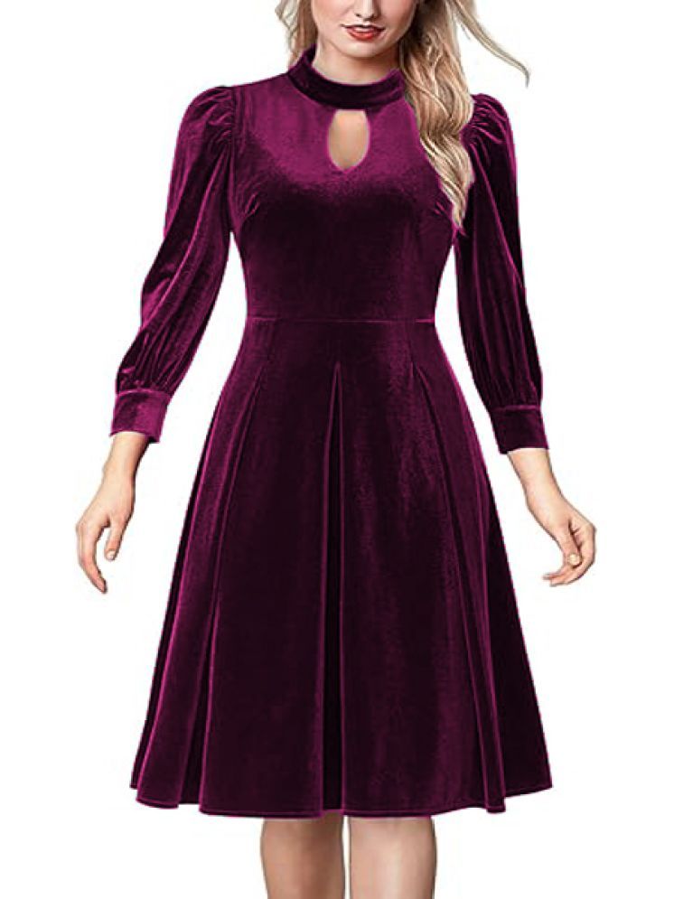     			vivient Velvet Solid Knee Length Women's Fit & Flare Dress - Wine ( Pack of 1 )