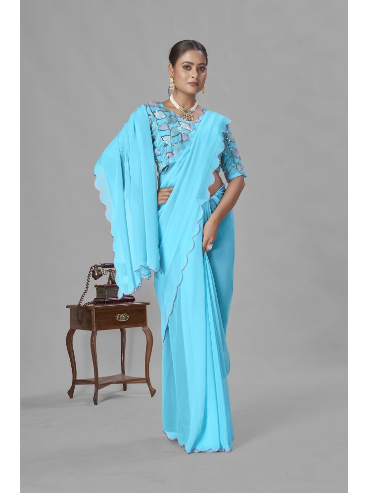     			Aika Georgette Solid Saree With Blouse Piece - SkyBlue ( Pack of 1 )