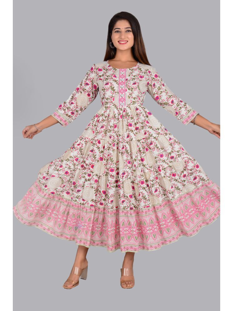     			Aurelisa Rayon Printed Anarkali Women's Kurti - Pink ( Pack of 1 )