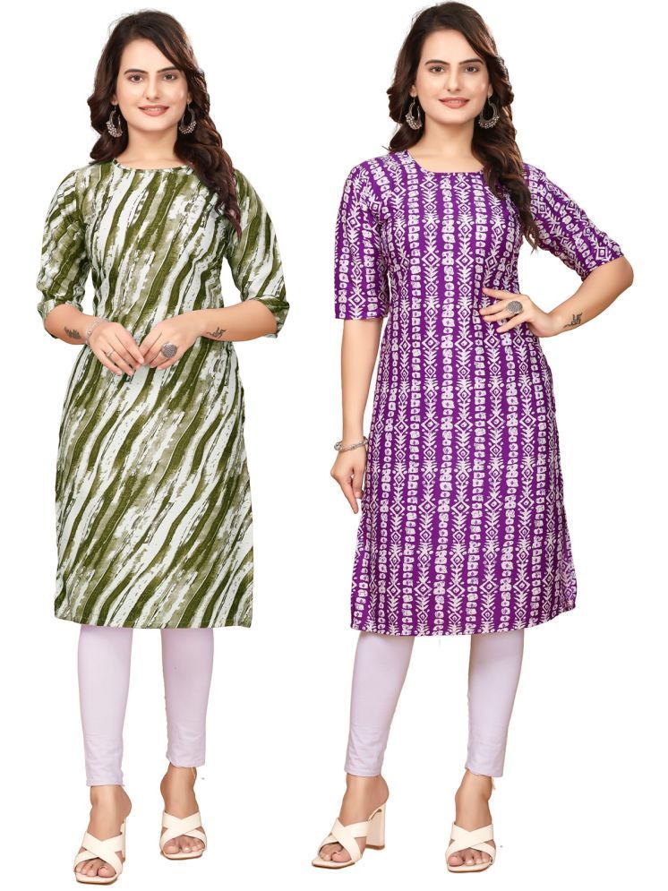     			CAMERON STYLE Crepe Printed Straight Women's Kurti - Green,Lavender ( Pack of 2 )