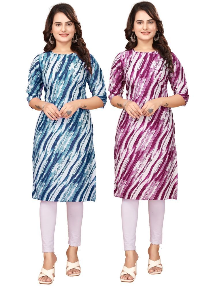     			CAMERON STYLE Crepe Printed Straight Women's Kurti - Blue,Purple ( Pack of 2 )