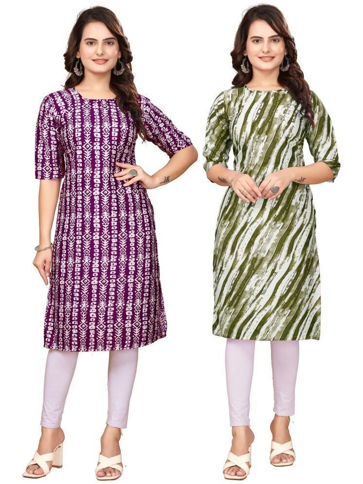     			CAMERON STYLE Crepe Printed Straight Women's Kurti - Maroon,Green ( Pack of 2 )