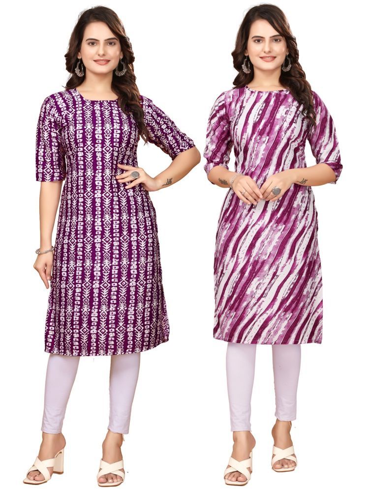     			CAMERON STYLE Crepe Printed Straight Women's Kurti - Maroon,Purple ( Pack of 2 )