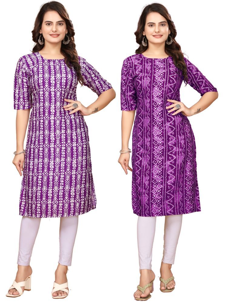     			CAMERON STYLE Crepe Printed Straight Women's Kurti - Lavender,Purple ( Pack of 2 )