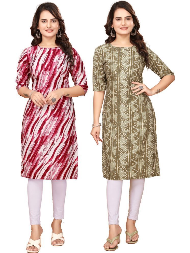     			Fashion Fair Crepe Printed Straight Women's Kurti - Red,Multicolor ( Pack of 2 )