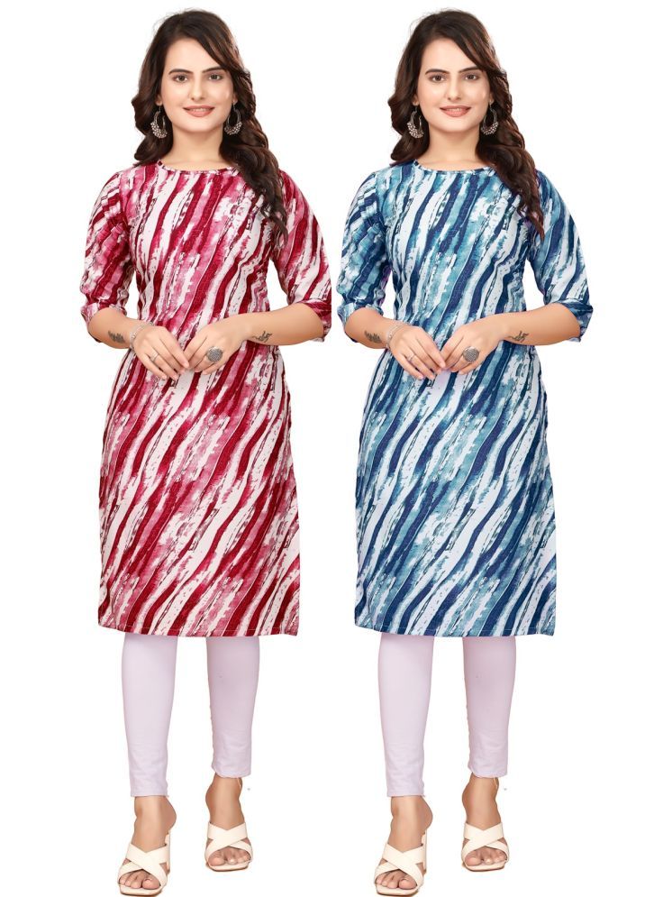     			Fashion Fair Crepe Printed Straight Women's Kurti - Red,Blue ( Pack of 1 )