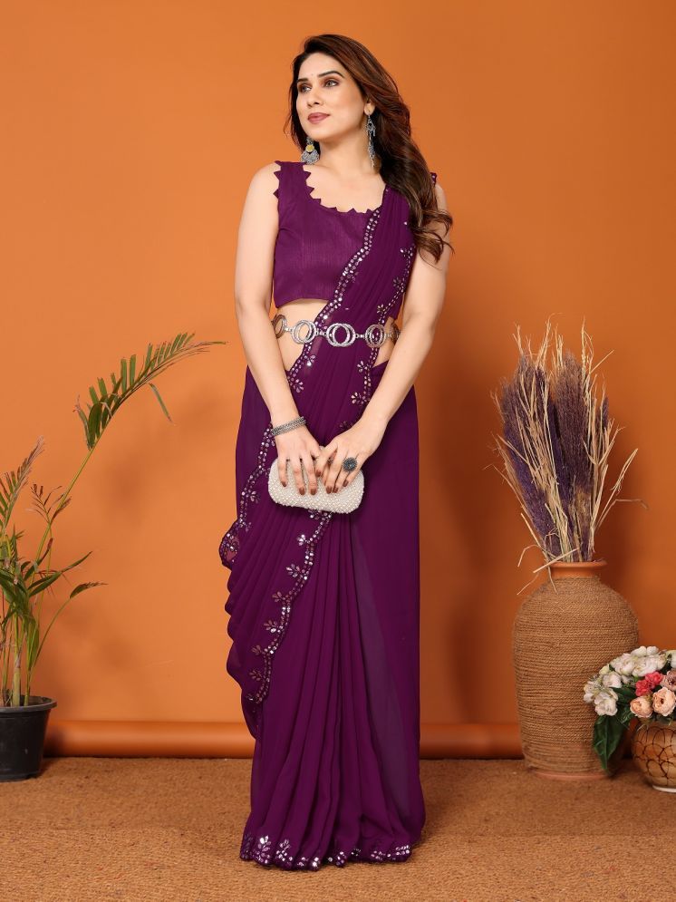     			Gazal Fashions Georgette Embroidered Saree With Blouse Piece - Purple ( Pack of 1 )