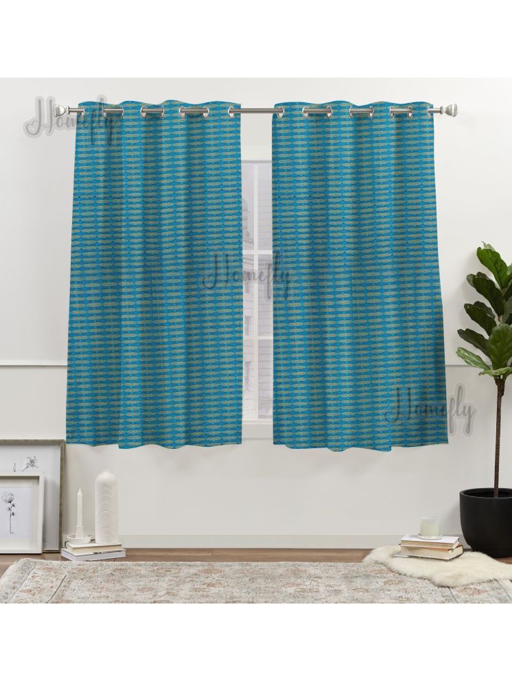     			HOMEFLY Horizontal Striped Room Darkening Eyelet Curtain 5 ft ( Pack of 2 ) - Green