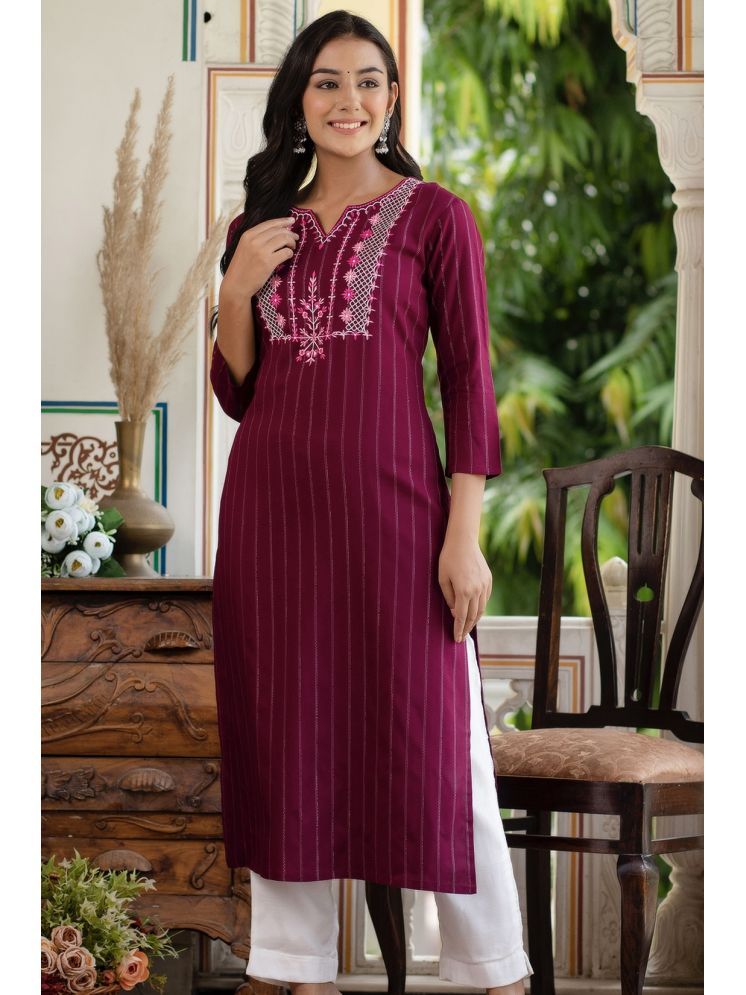     			Kohsh Viscose Striped Straight Women's Kurti - Burgundy ( Pack of 1 )