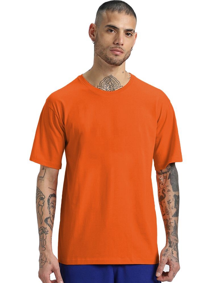     			Leotude Cotton Blend Oversized Fit Solid Half Sleeves Men's Round T-Shirt - Orange ( Pack of 1 )