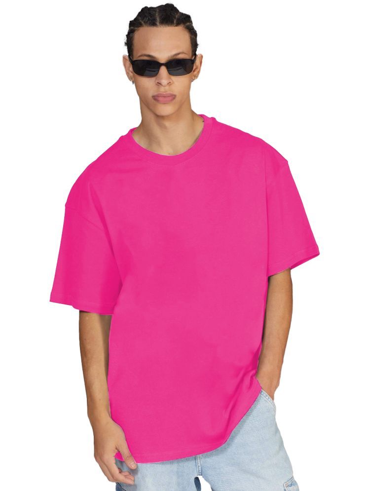     			Leotude Cotton Blend Oversized Fit Solid Half Sleeves Men's Round T-Shirt - Pink ( Pack of 1 )