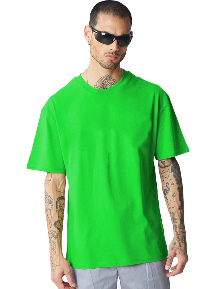     			Leotude Cotton Blend Oversized Fit Solid Half Sleeves Men's Round T-Shirt - Green ( Pack of 1 )