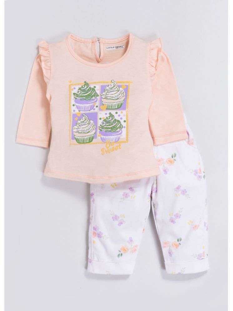     			Little Smart Peach Cotton Baby Girl Top & Trouser ( Pack of 1 )