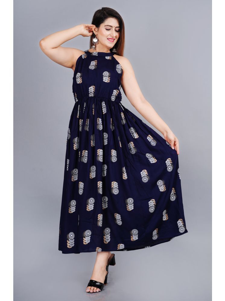     			NUPITAL Rayon Printed Full Length Women's Skater Dress - Blue ( Pack of 1 )