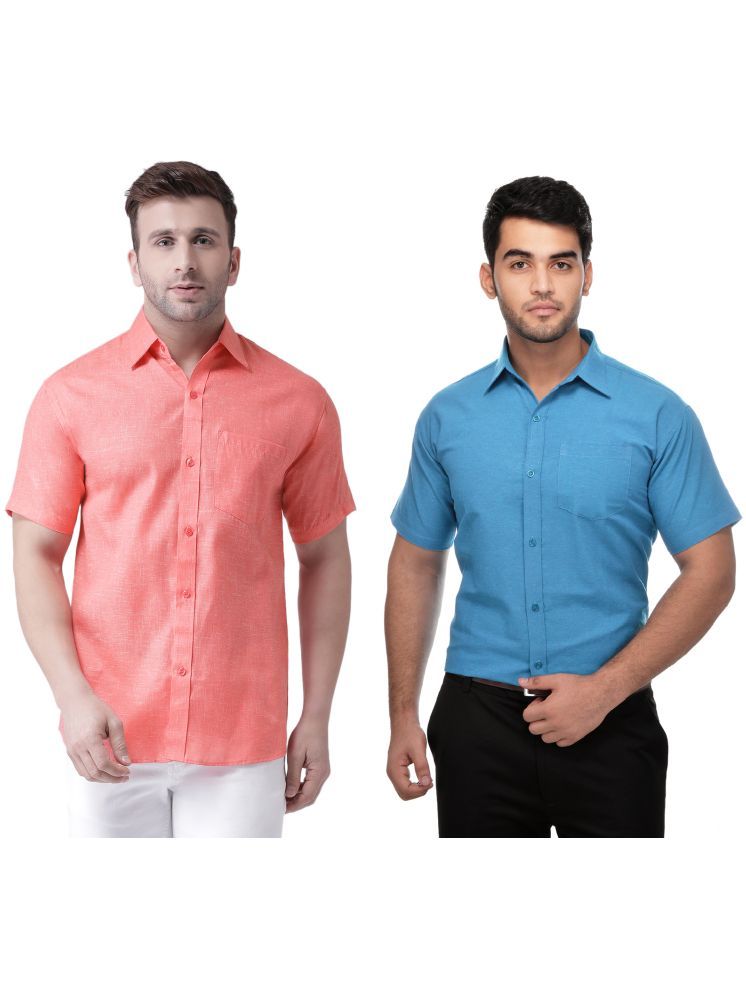     			RIAG Cotton Blend Regular Fit Solids Half Sleeves Men's Casual Shirt - Blue ( Pack of 2 )