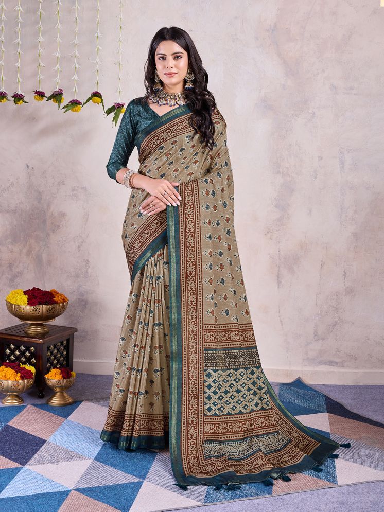     			Rekha Maniyar Silk Blend Printed Saree With Blouse Piece - Beige ( Pack of 1 )