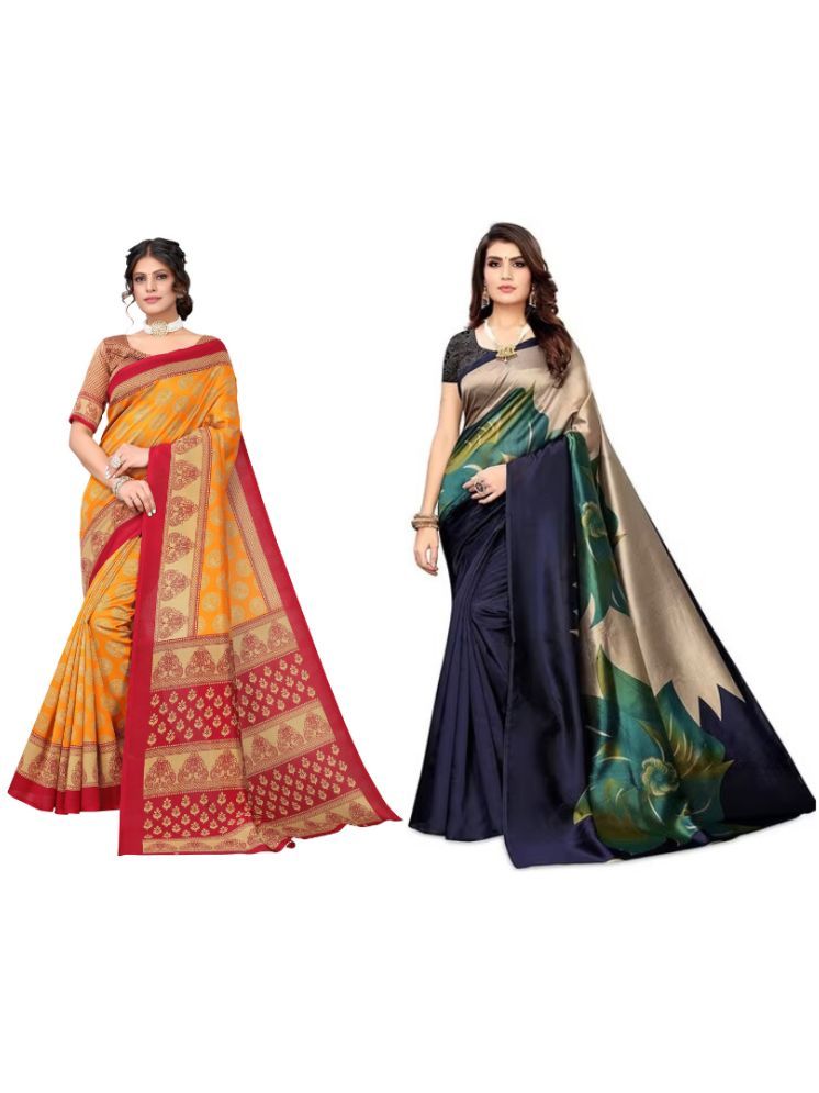     			Saadhvi Art Silk Self Design Saree With Blouse Piece - Multicolor ( Pack of 2 )