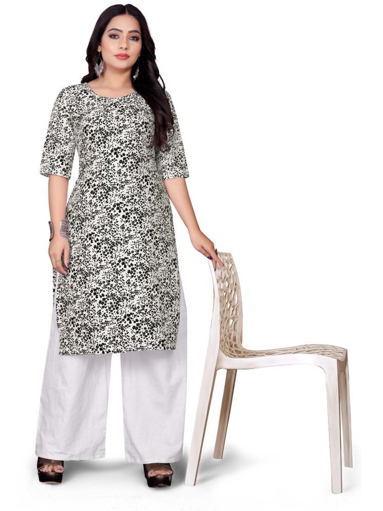     			THE PRIVATE LABLE Rayon Printed Straight Women's Kurti - Off White ( Pack of 1 )