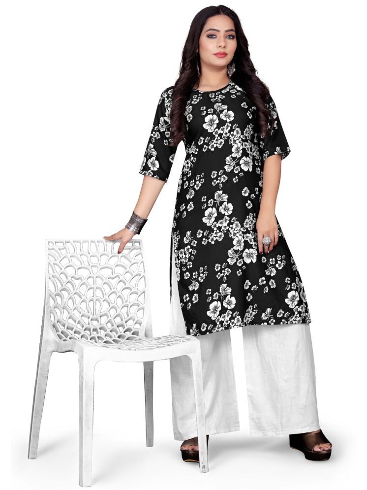     			THE PRIVATE LABLE Rayon Printed Straight Women's Kurti - Black ( Pack of 1 )