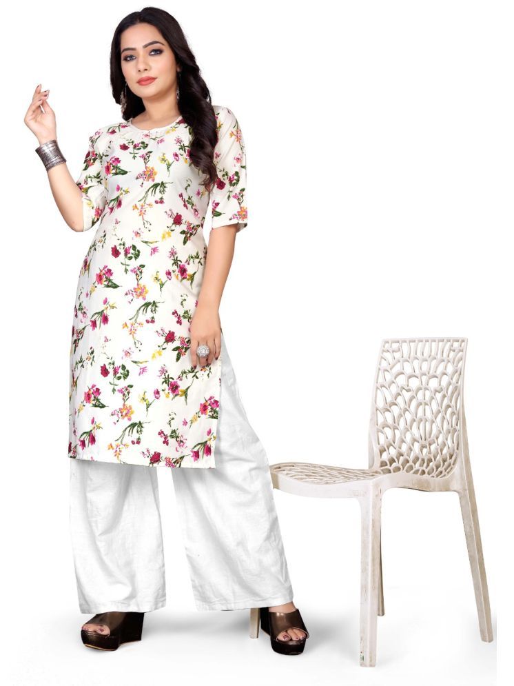     			THE PRIVATE LABLE Rayon Printed Straight Women's Kurti - White ( Pack of 1 )