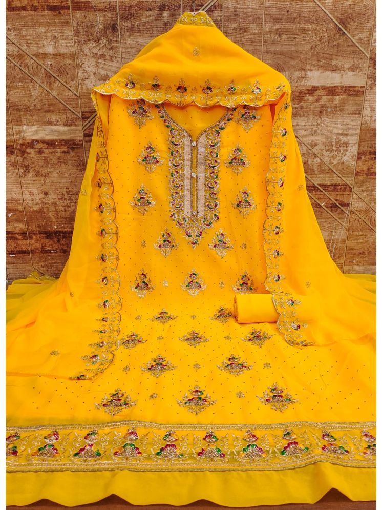     			ALSHOP Unstitched Georgette Embroidered Dress Material - Yellow ( Pack of 1 )