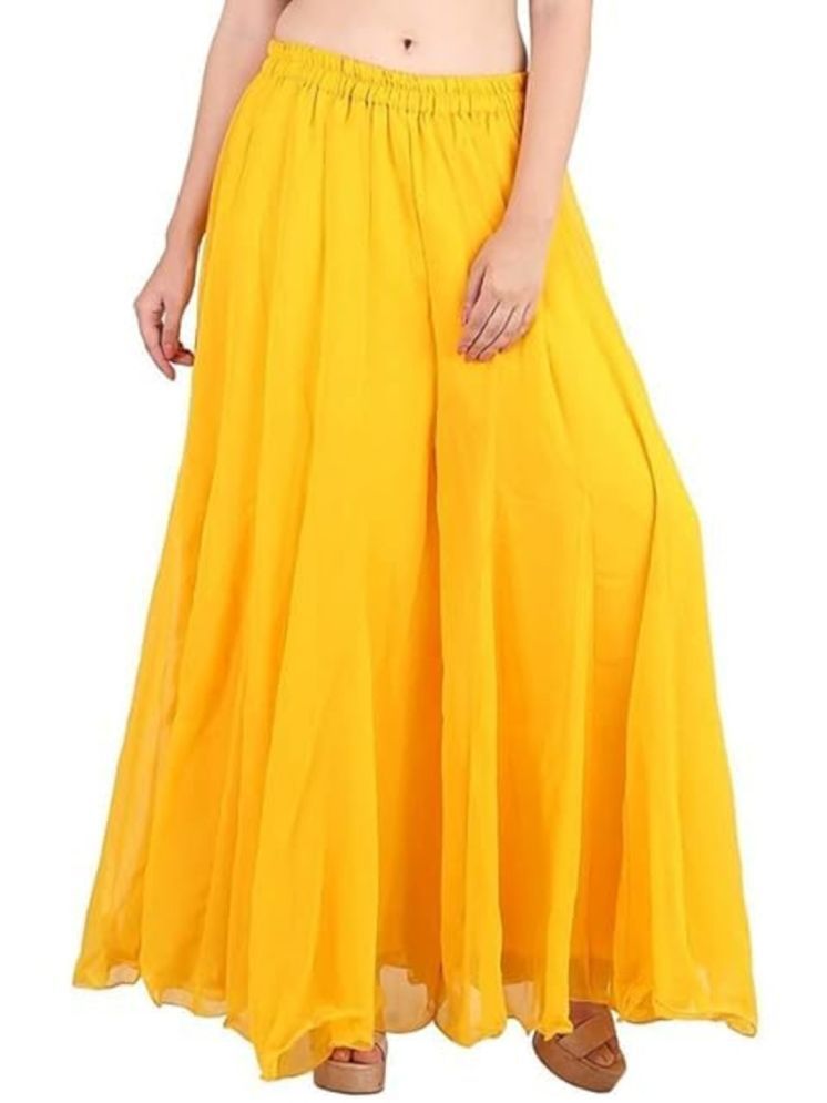     			Aura Glam - Yellow Georgette Women's Ruffled Palazzos ( Pack of 1 )