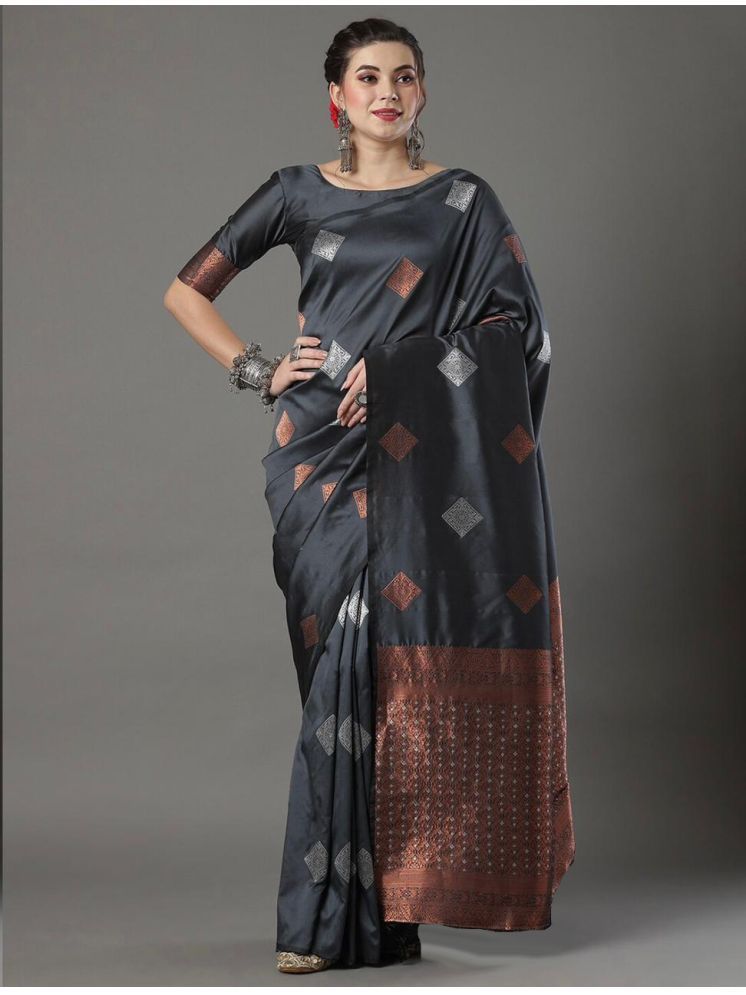     			DEVYOG ENTERPRISE Banarasi Silk Printed Saree With Blouse Piece - Grey Melange ( Pack of 1 )