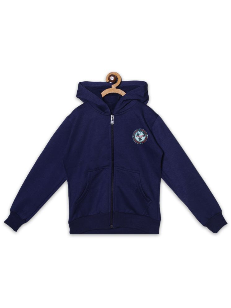     			Fashionable Navy blue color hooded zipper sweatshirts with sailing academy and  kangaroo pocket on front in fleeze fabric for Kids