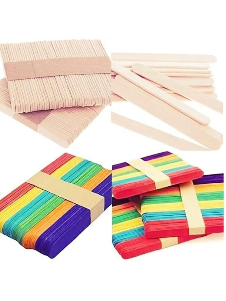     			Freedy 200 Sticks(100 Colored and 100 Plain) Sticks Natural Wooden ice Cream Sticks for School Projects