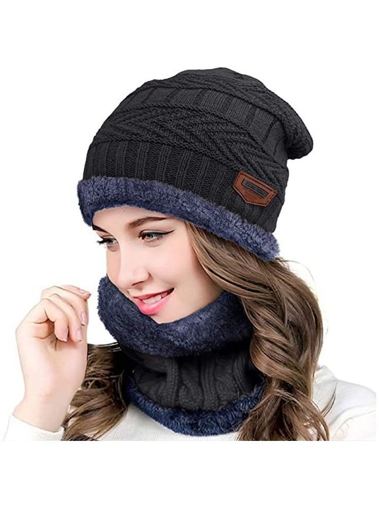     			Infispace Black Woollen Women's Cap ( Pack of 1 )