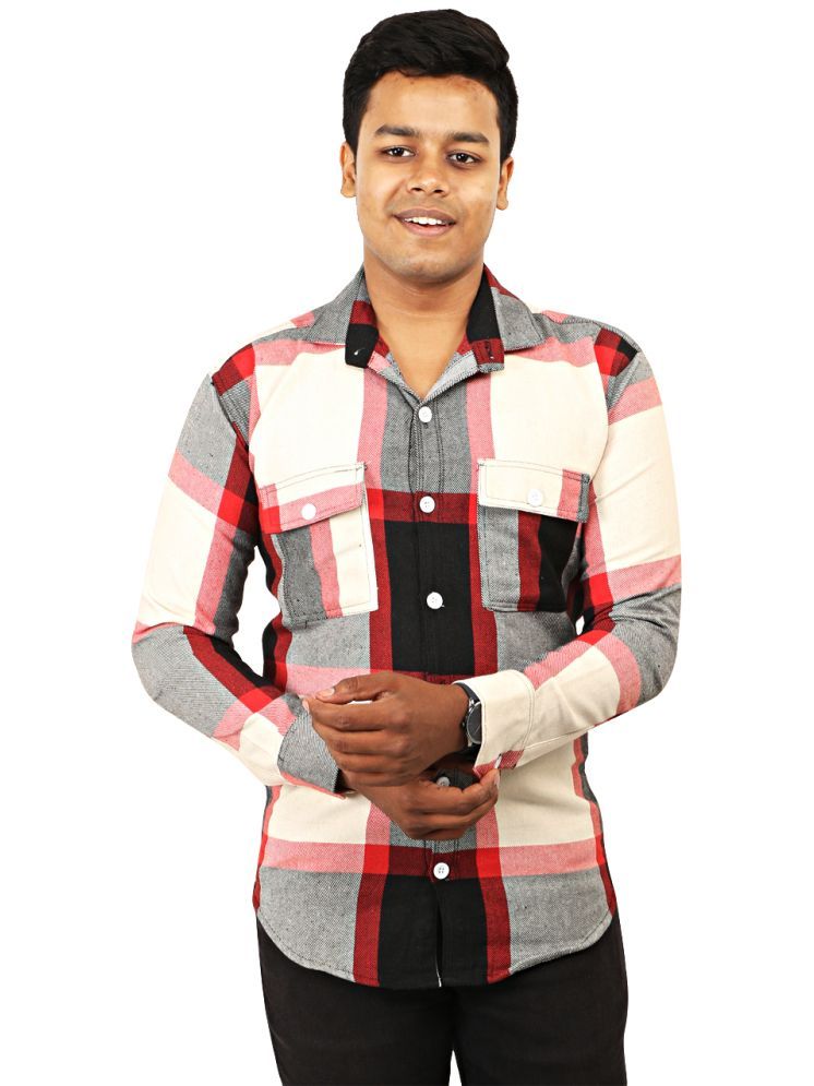     			NEW-18 100% Cotton Regular Fit Checks Full Sleeves Men's Casual Shirt - Red ( Pack of 1 )