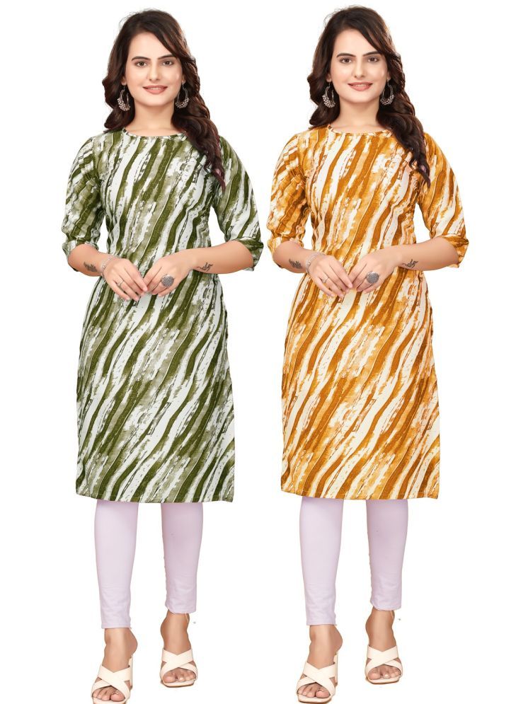     			PEAFOWL INCORPORATION Crepe Printed Straight Women's Kurti - Green,Yellow ( Pack of 2 )