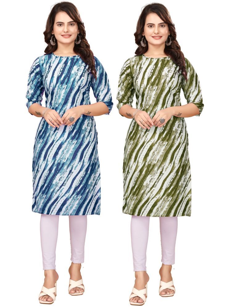     			PEAFOWL INCORPORATION Crepe Printed Straight Women's Kurti - Blue,Green ( Pack of 2 )