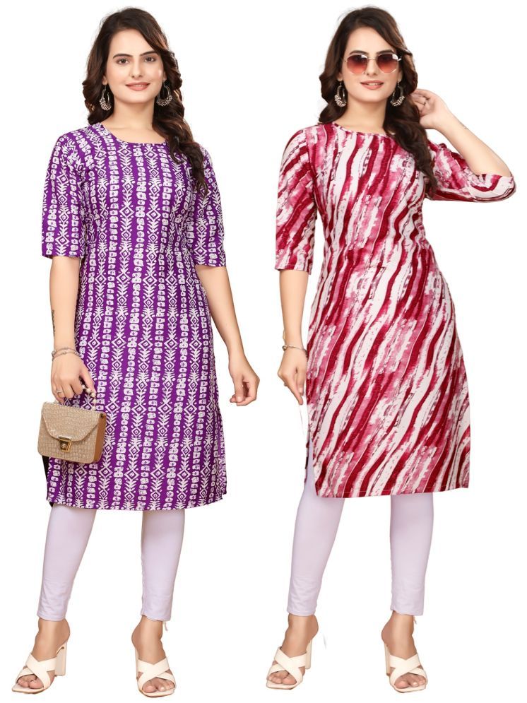     			PEAFOWL INCORPORATION Crepe Printed Straight Women's Kurti - Lavender,Red ( Pack of 2 )