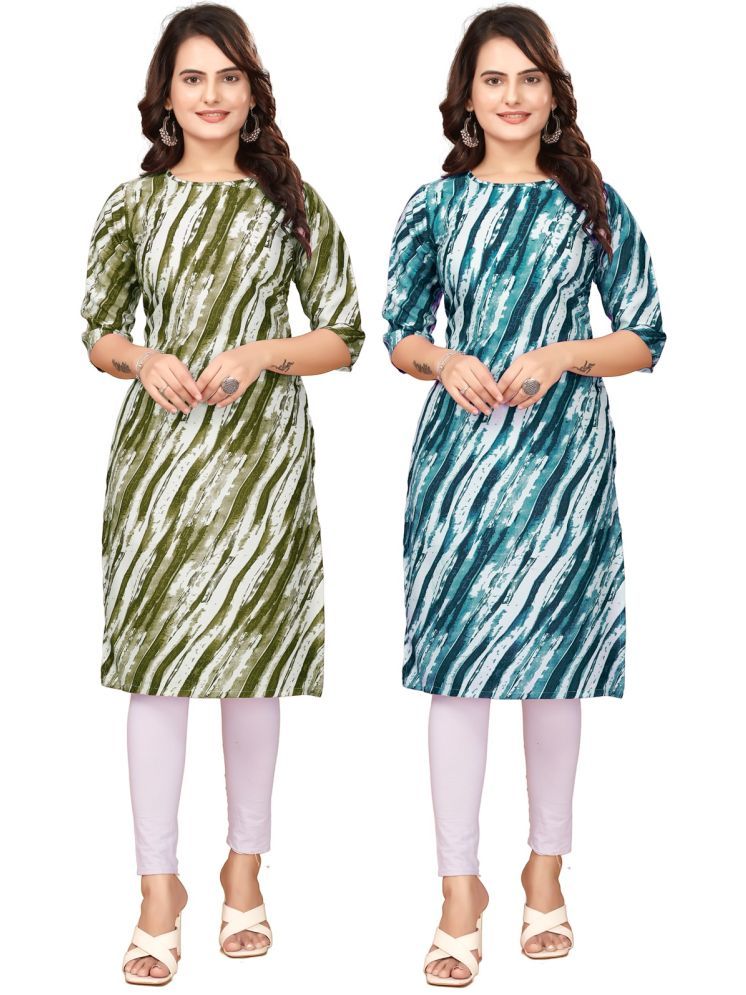     			PEAFOWL INCORPORATION Crepe Printed Straight Women's Kurti - Green,Navy Blue ( Pack of 2 )