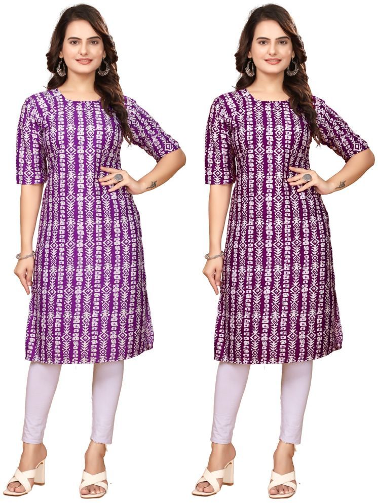     			PEAFOWL INCORPORATION Crepe Printed Straight Women's Kurti - Lavender,Maroon ( Pack of 2 )