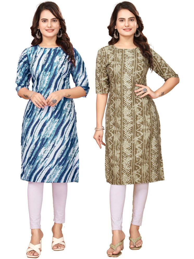     			PEAFOWL INCORPORATION Crepe Printed Straight Women's Kurti - Blue,Multicolor ( Pack of 2 )