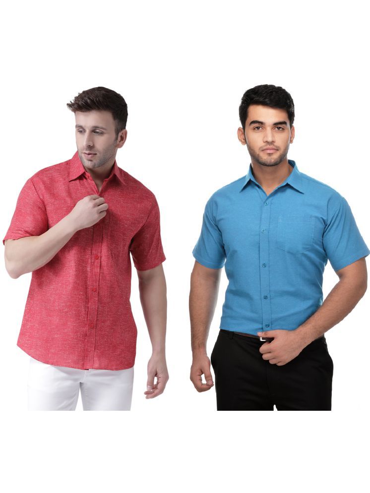     			RIAG Cotton Blend Regular Fit Solids Half Sleeves Men's Casual Shirt - Blue ( Pack of 2 )