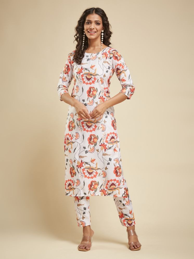     			SILK SUTRA Polyester Printed Kurti With Pants Women's Stitched Salwar Suit - White ( Pack of 1 )