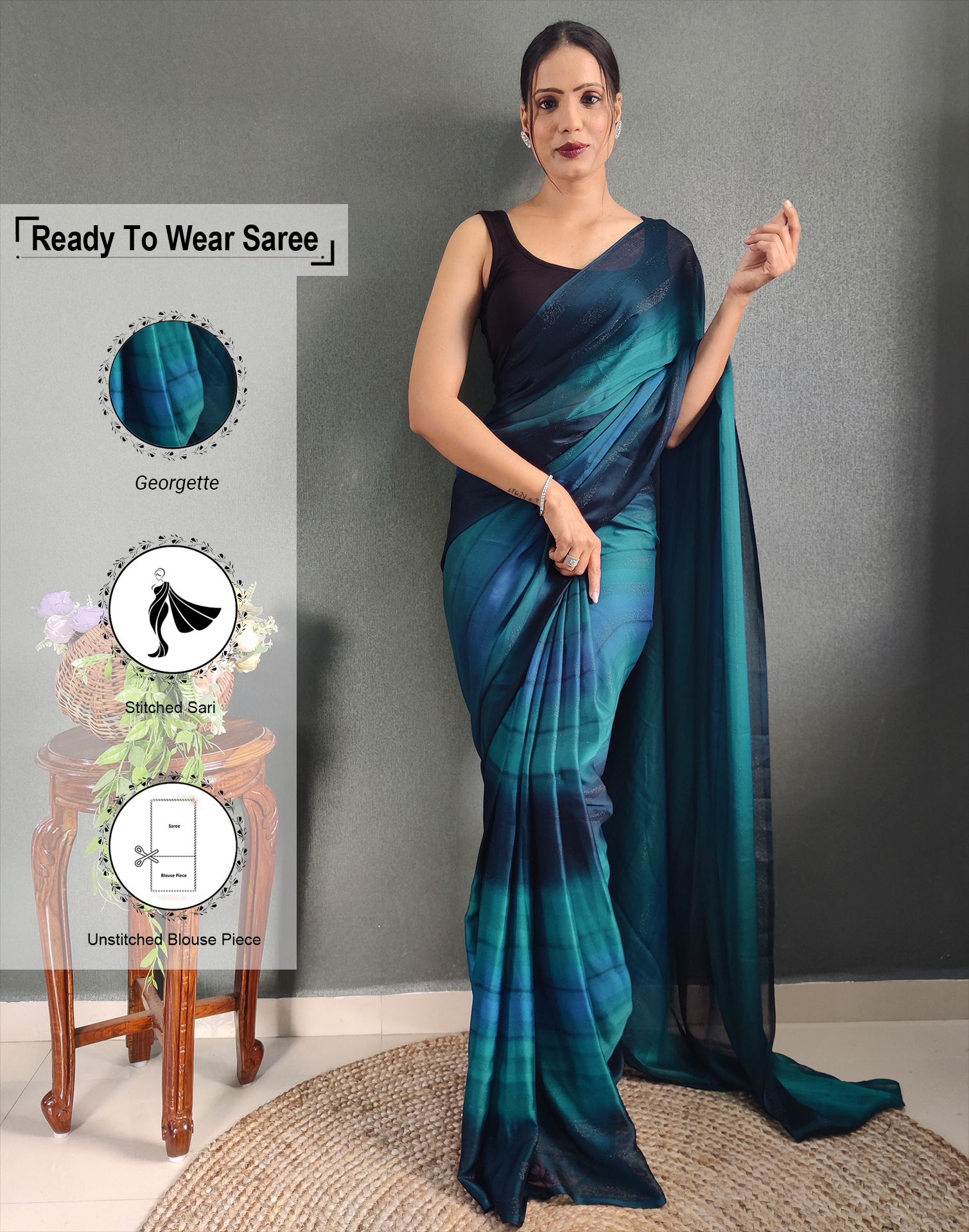     			Samah Georgette Printed Saree With Blouse Piece - Blue ( Pack of 1 )