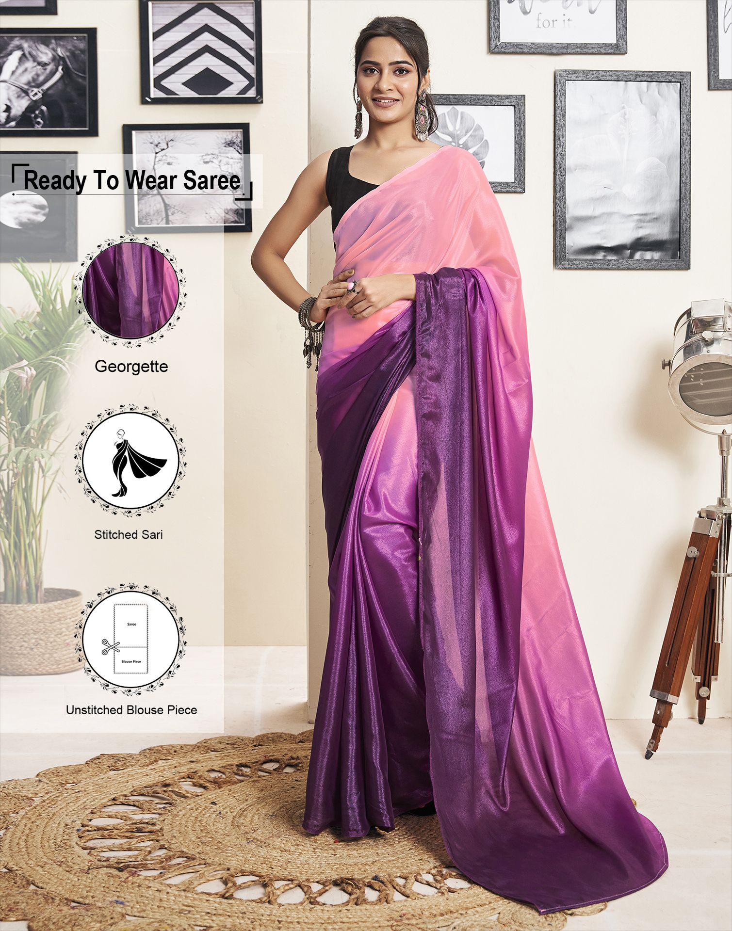     			Samah Georgette Solid Saree With Blouse Piece - Wine ( Pack of 1 )