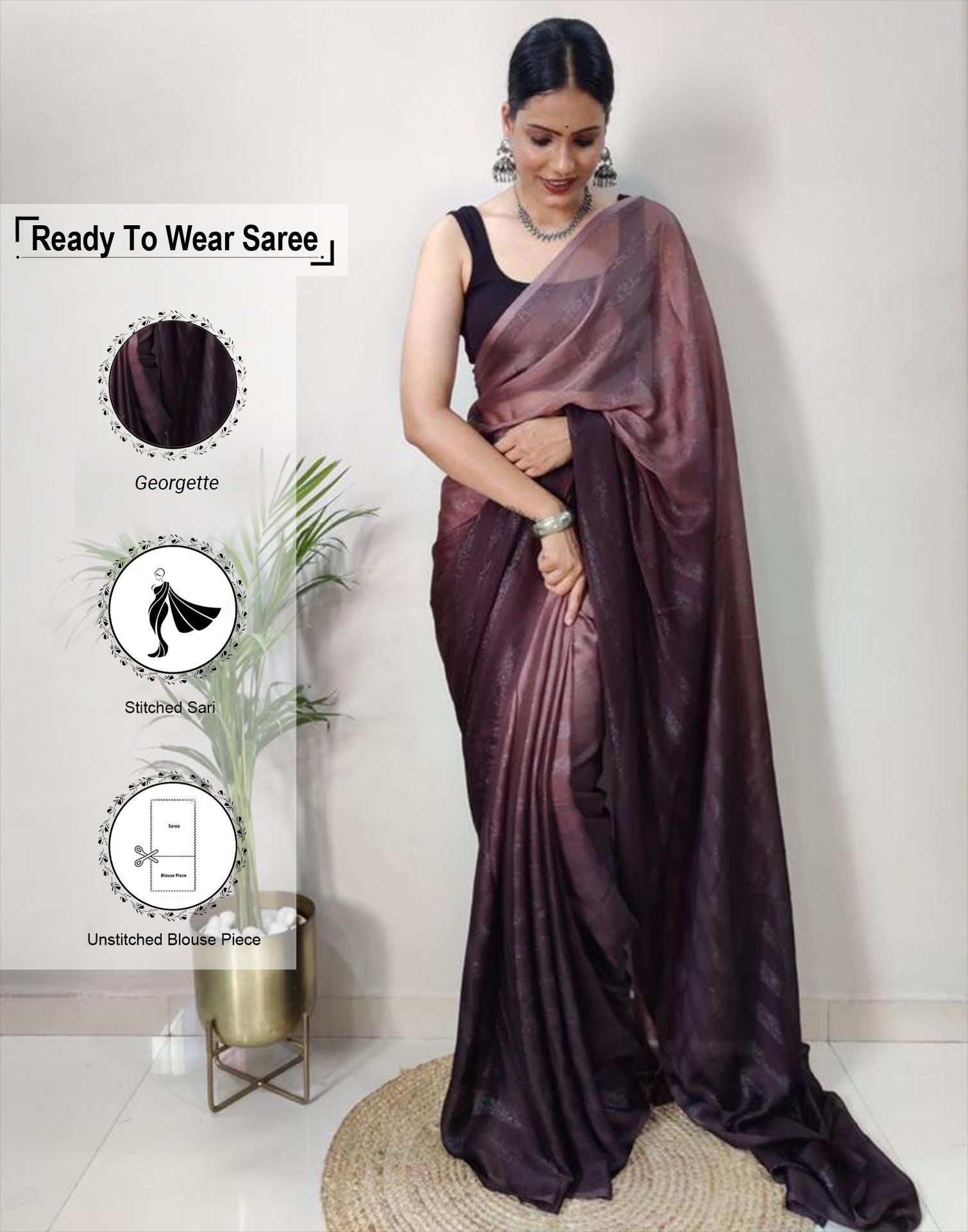     			Samah Georgette Solid Saree With Blouse Piece - Mauve ( Pack of 1 )