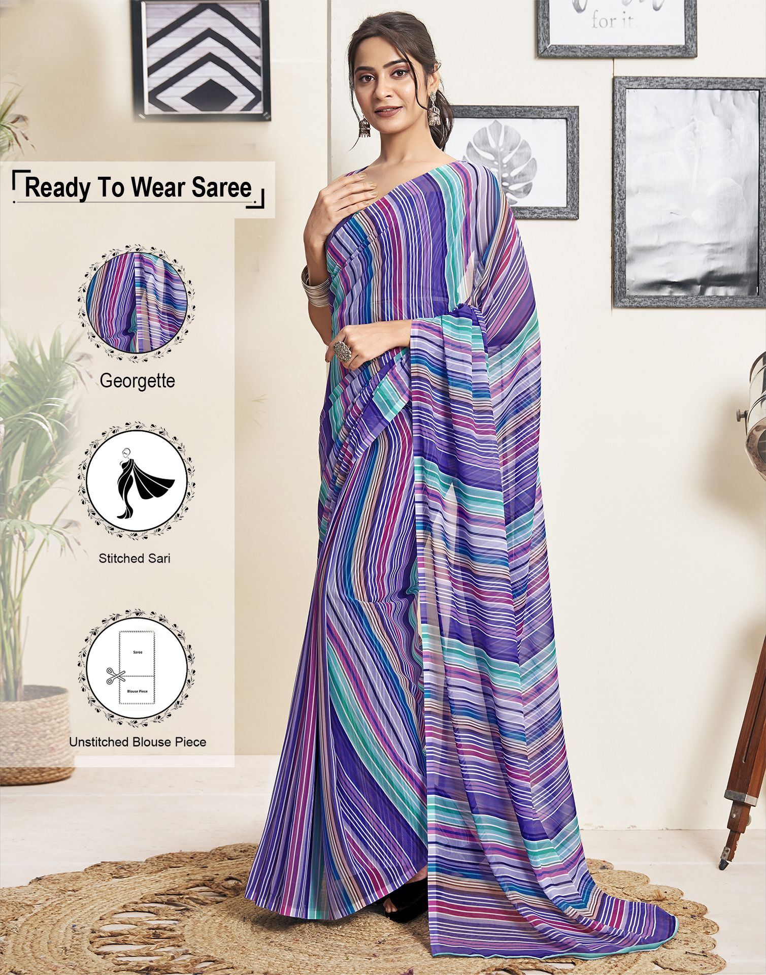     			Satrani Georgette Printed Saree With Blouse Piece - Multicolor ( Pack of 1 )