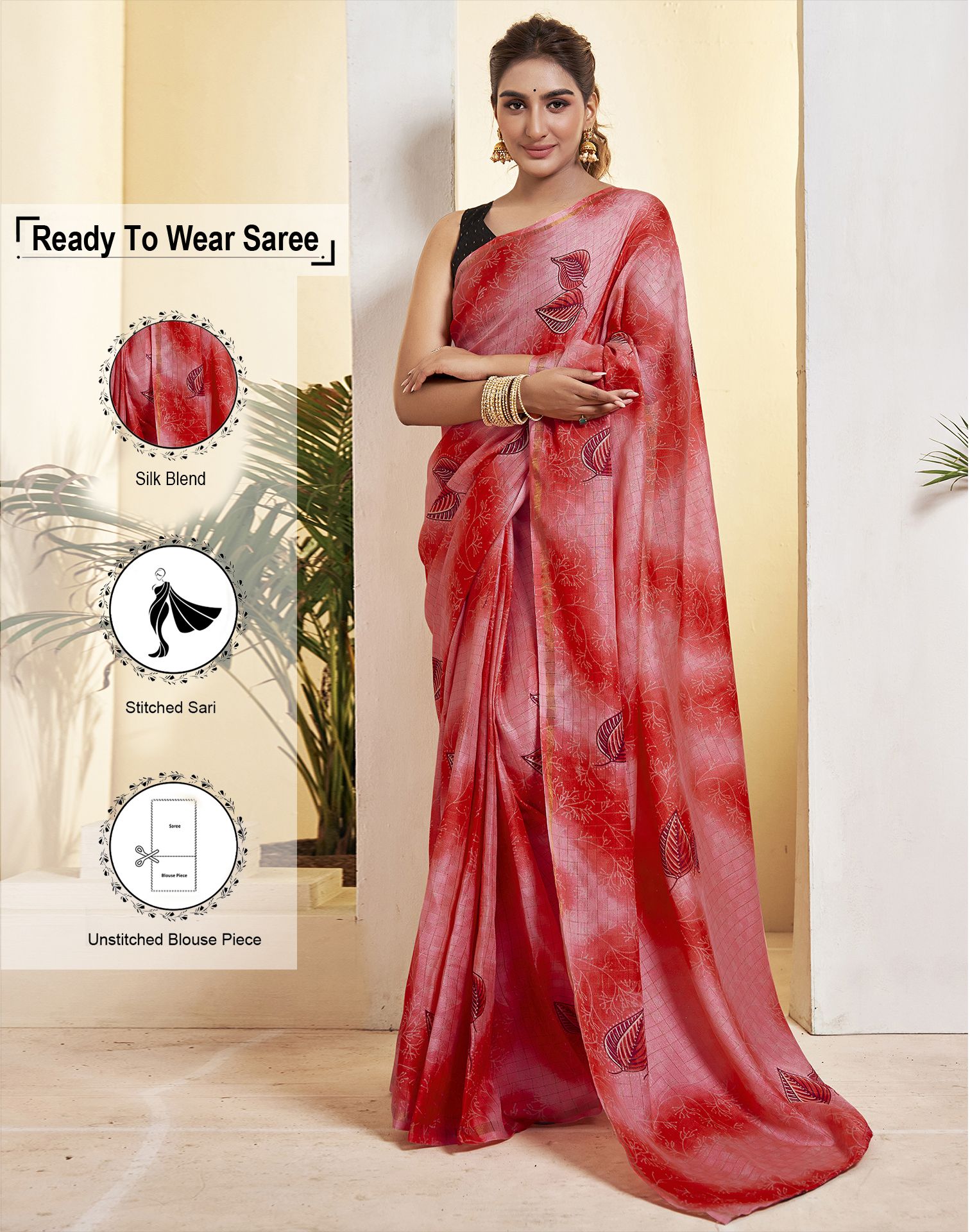     			Satrani Silk Blend Woven Saree With Blouse Piece - Red ( Pack of 1 )