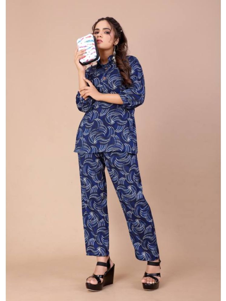     			THE PRIVATE LABLE Blue Printed Pant Top Set