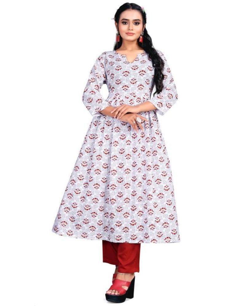     			THE PRIVATE LABLE Rayon Printed Kurti With Pants Women's Stitched Salwar Suit - White ( Pack of 1 )