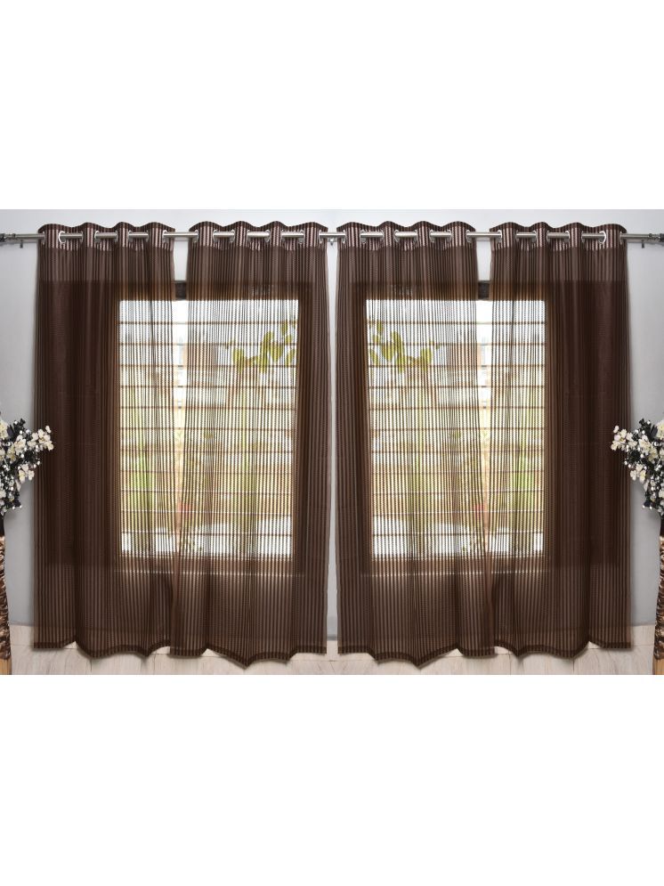     			gharsaaz Vertical Striped Sheer Eyelet Curtain 5 ft ( Pack of 4 ) - Brown