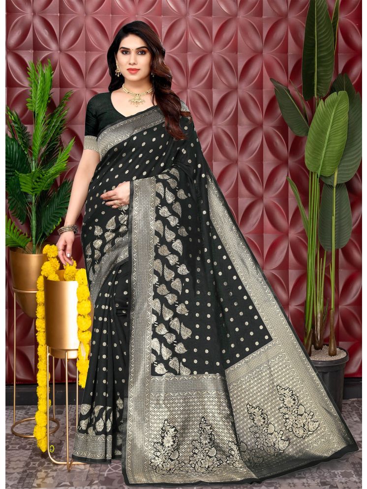     			kedar fab Jacquard Woven Saree With Blouse Piece - Black ( Pack of 1 )