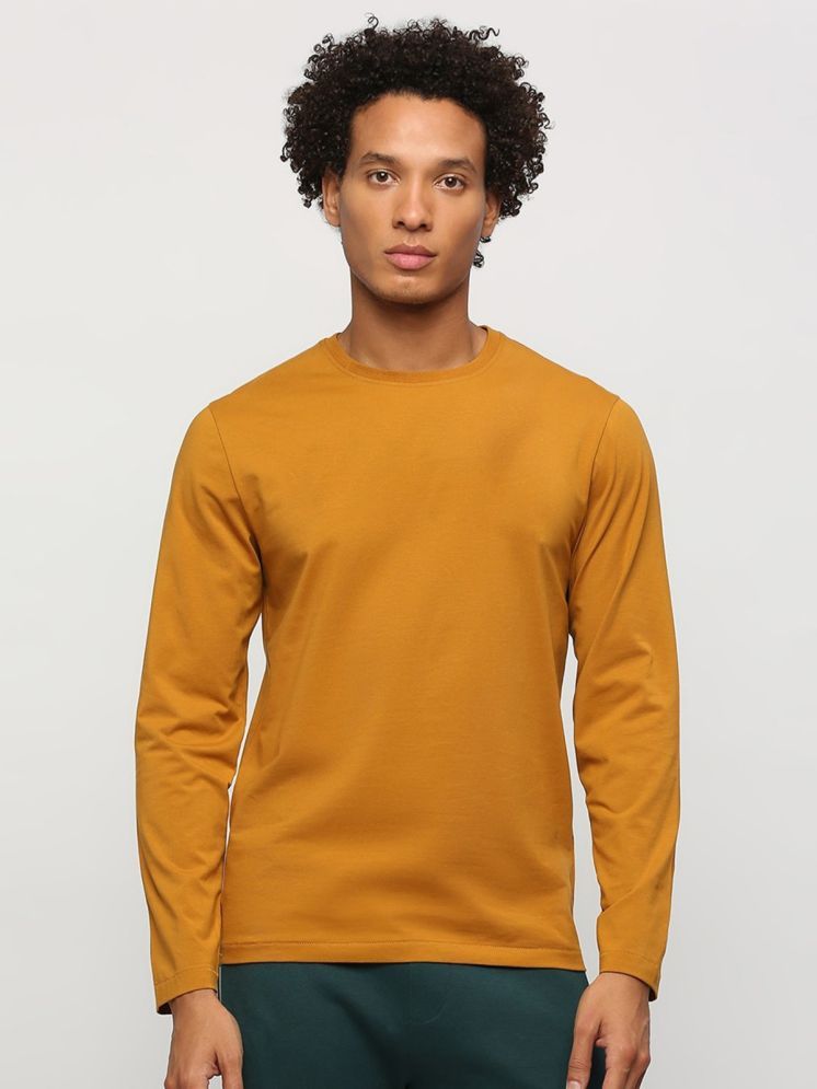     			plusperfaction Cotton Blend Regular Fit Solid Full Sleeves Men's Round T-Shirt - Mustard ( Pack of 1 )